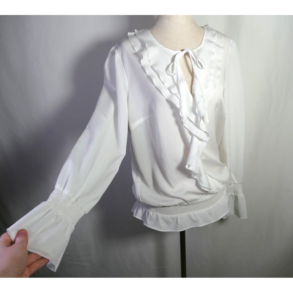 Womens Edwardian Ruffle Front Ethereal Top Size S Tie Sheer Romantic Renaissance